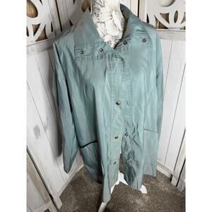 MYCRA PAC Rain Coat Oversized Snap Light Weight Packable Green Shine USA Made